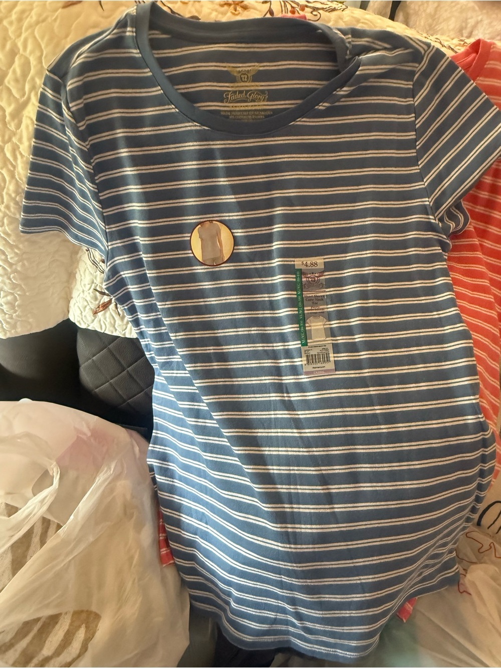 1 Blue & White Striped Tee & 1 Pink & White striped Tee- Classic Short Sleeve